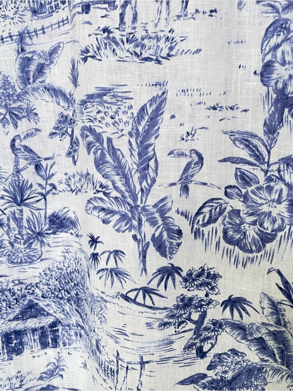 Resort | Joie Blue Toile Off White Linen Button Down | Relaxed Roll Tab Sleeve S - Picture 11 of 12